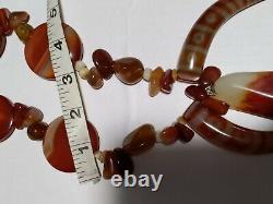 Rare Vintage Native ceremonial Carnelian and Amber stone necklace extra large
