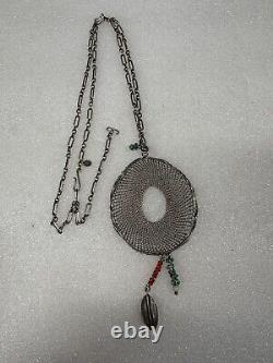 Rare Vintage PB PEYOTE BIRD Sterling Silver Turquoise Dream Catcher Necklace