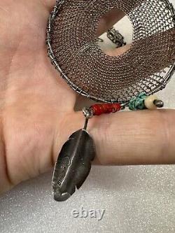 Rare Vintage PB PEYOTE BIRD Sterling Silver Turquoise Dream Catcher Necklace