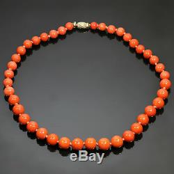Rare Vintage Red Coral Diamond Yellow Gold Clasp Beads Necklace