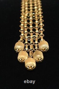 Rare Vintage Signed Hobe Necklace Necktie Style Long Gold Chains Satin Beads