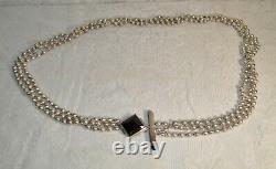 Rare Vintage Three Strand Sterling Silver Bead and Onyx Belt Signed NR