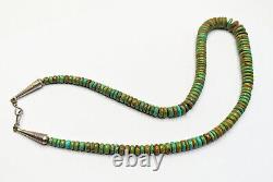 Rare Vtg Navajo Old Pawn Sterling Graduated Turquoise Heishi Beads Necklace 22