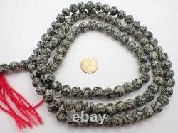 Rare and long granite mala prayer beads Myanmar Burma handmade stone collection