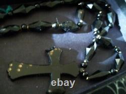 Rare chain strung victorian necklace, with huge carved cross cut beading antique