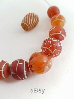 Rare etched ancient carnelian beads Afghanistan (ELEVEN) BE/19/2