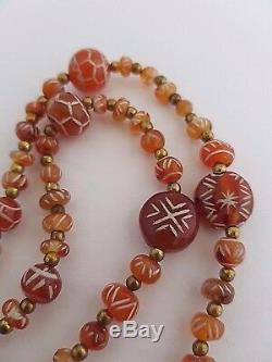 Rare etched ancient carnelian beads strand Afghanistan BE/19/3