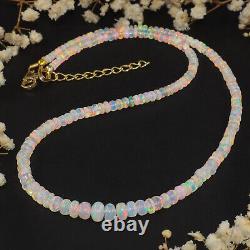 Rare fire White Opal Smooth Beads Gold Plated Necklace, October birthstone