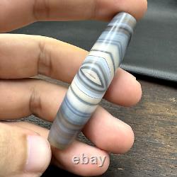 Rare gray Chalcedony Agate Bead Beautiful Eye Pattern