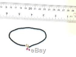 Rare knotted black beaded spinel gemstone bracelet 14k yellow gold 2mm 7 india