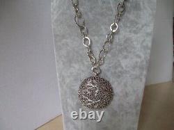 Rare lois hill ornate medallion LARGE pendant sterling silver necklace heavy 77g