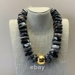 Rare signed NEST Agate chunky square stone bead necklace