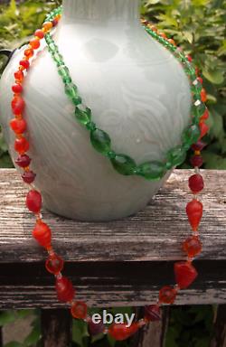 Rare ufo trade beads antique orange saturn 2 pcs necklace lot green art deco