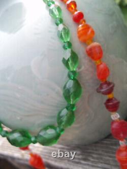 Rare ufo trade beads antique orange saturn 2 pcs necklace lot green art deco