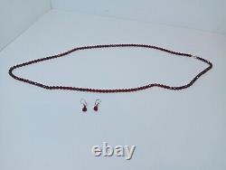 Red Stone Beads Silver Earrings USSR 875 Vintage Collectible Woman Jewerly Rare