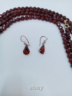 Red Stone Beads Silver Earrings USSR 875 Vintage Collectible Woman Jewerly Rare