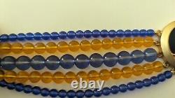 Runway Rare MONET Multi strand Blue orange Bead Enamel Necklace Deco 70's VTG