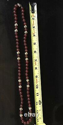 SIGNED Gumps GUMPS 14k Yellow Gold Twist Bead And RARE Red Jade Beads Necklace
