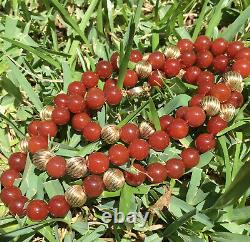 SIGNED Gumps GUMPS 14k Yellow Gold Twist Bead And RARE Red Jade Beads Necklace