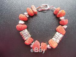 SILPADA B0903 Red Sponge Coral and Silver Bead Bracelet RARE