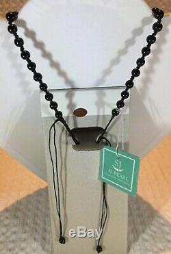 SJ Pearl RARE Obsidian Buddha Pendant Hand Knotted Beaded Necklace NWT