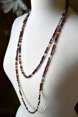 Set Of 2 vintage beaded strands necklace, double strand rainbow beads Rare 60