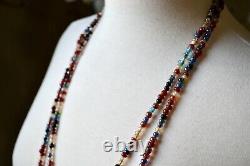 Set Of 2 vintage beaded strands necklace, double strand rainbow beads Rare 60