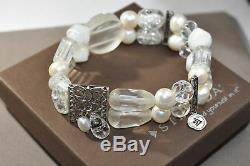 Silpada RARE Crystal Quartz White Pearl Bracelet 925 Sterling Silver Stone Bead