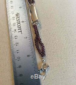 Silpada RARE Garnet ID Bracelet Sterling Silver Beads Heart Safety Clasp B0675