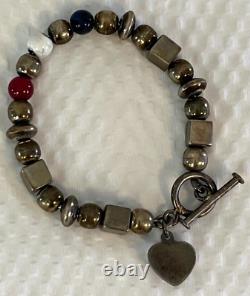 Silpada Rare Vintage Sterling Silver and Red, White & Blue Stone Bead Bracelet