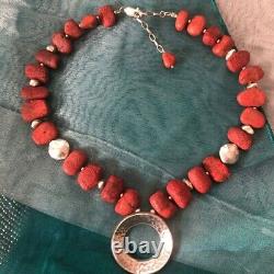 Silpada Red Sponge Coral Hammered Sterling Silver Bead Necklace N1370 Rare HTF