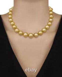 Single Strand Rare Golden South Sea Pearl Necklace in 18K Yellow Gold Over 17