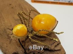 Spider Carved Shape Stone Amber Natural Baltic White Vintage 16,4g Rare F-097