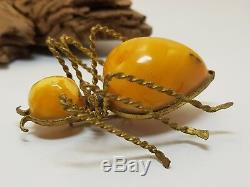 Spider Carved Shape Stone Amber Natural Baltic White Vintage 16,4g Rare F-097