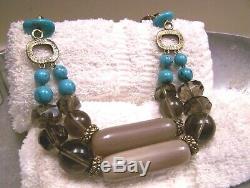 Stephen Dweck Necklace Sterling Silver Turquoise Smoky Quartz Bronze 19 Rare