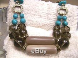 Stephen Dweck Necklace Sterling Silver Turquoise Smoky Quartz Bronze 19 Rare