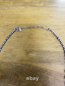Sterling Silver Navajo Pearl necklace withCrandallite from Utah, Rare. 38long