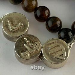 Sterling Silver Stone Prayer Beads Islamic Inscription Signed Rare Chain