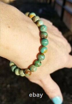 Sterling or 14k Gold RARE GREEN Campitos Turquoise LARGE Bead 8mm Bracelet