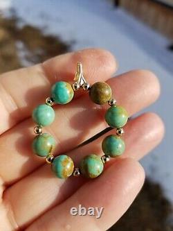 Sterling or 14k Gold RARE GREEN Campitos Turquoise LARGE Bead 8mm Bracelet