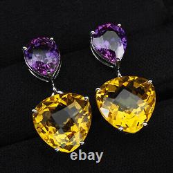 Striking Canary Yellow Citrine Rare 32.10Ct 925 Sterling Silver Dangle Earrings