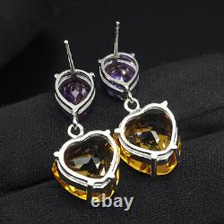 Striking Canary Yellow Citrine Rare 32.10Ct 925 Sterling Silver Dangle Earrings