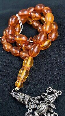 Super Rare Antique Natural STONE Baltic Amber Beads Rosary