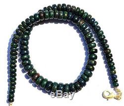 Super Rare Gem Natural Black Australian Matrix Opal Big Rondelle Bead Necklace