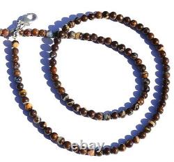 Super Rare Natural Gem Boulder Australian Opal 4.5MM Round Beads Necklace 17