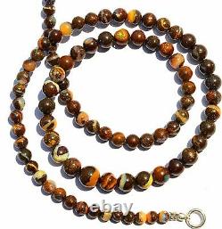 Super Rare Natural Gem Boulder Australian Opal 4-7MM Round Beads Necklace 19