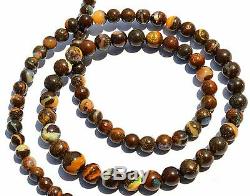Super Rare Natural Gem Boulder Australian Opal 4-7MM Round Beads Necklace 19