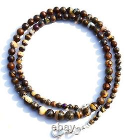 Super Rare Natural Gem Boulder Australian Opal 4 to 7MM Round Beads Necklace 17