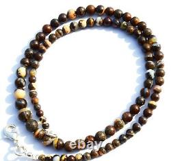 Super Rare Natural Gem Boulder Australian Opal 4 to 7MM Round Beads Necklace 17