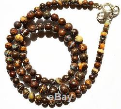 Super Rare Natural Gem Boulder Australian Opal 4 to 7MM Round Beads Necklace 18